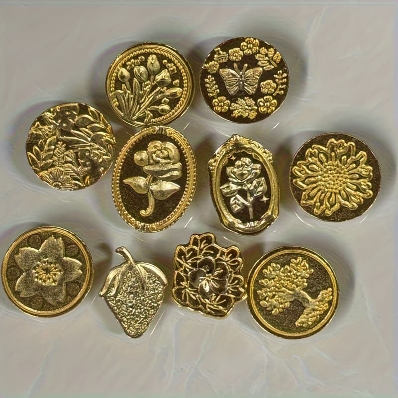 TEMU 10pcs/set Golden Embosser Stamp, Metal Sealing Wax Stamps Kit Featuring Patterns For Letter Sealing, Wax Seal Stamp, Greeting Cards, And Gift Decorations