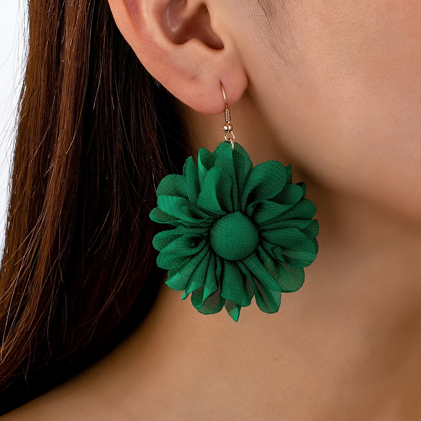 TEMU 1 Pair Of Fashionable Fresh Style Women's Fabric Three-dimensional Sunflower Flower Earrings Are Suitable For Daily Holiday Parties And Vacation Wear