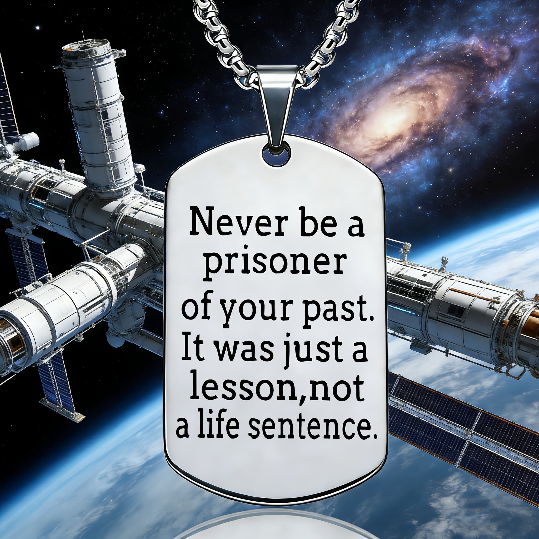 TEMU 1pc -shaped 201 Stainless Steel Necklace "never Be A Prisoner Of The Past" - -free Suitable For Daily Wear, Gift For, Valentine' Day, Ramadan, Father' Day, Minimalist Pastors Trackable For
