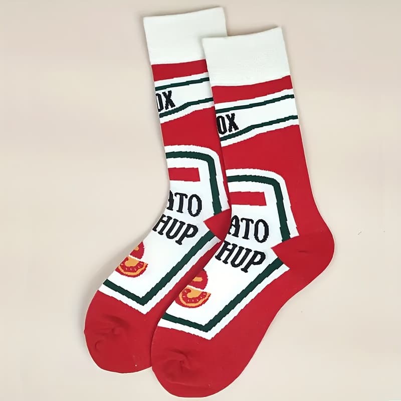 TEMU 1 Pair Of Fashionable Tomato Sauce Cartoon Women's Socks For Autumn/winter - Comfortable Blend, Breathable Stretch Long Socks