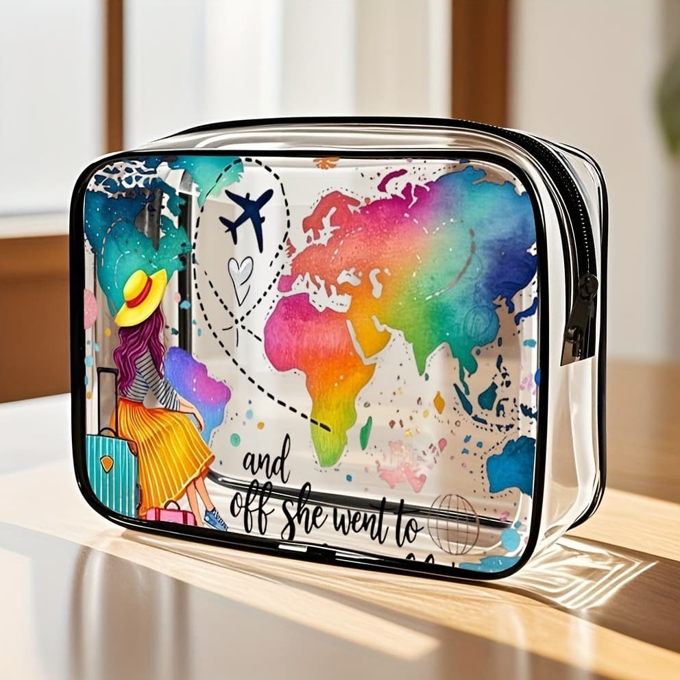 TEMU Zipper Closure, Large Capacity, Easy To Clean - Fashionable High-quality Women And Girls Storage Bag, High-quality Small Bag, Pvc Cosmetic Bag, Toiletry Bag, Travel Portable, Tsa Approved