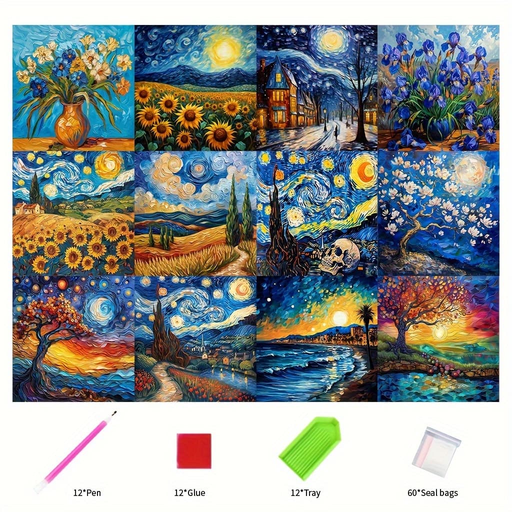 TEMU 12pcs, Frameless Large Size Round Diamond Painting Kit, 5d Kit Painting Kit Beginner Crafts, Landscape Pattern, Diy Diamond Painting Kit Gem Art Home Wall Decoration Gift (40x40cm/15.7x15.7inch)