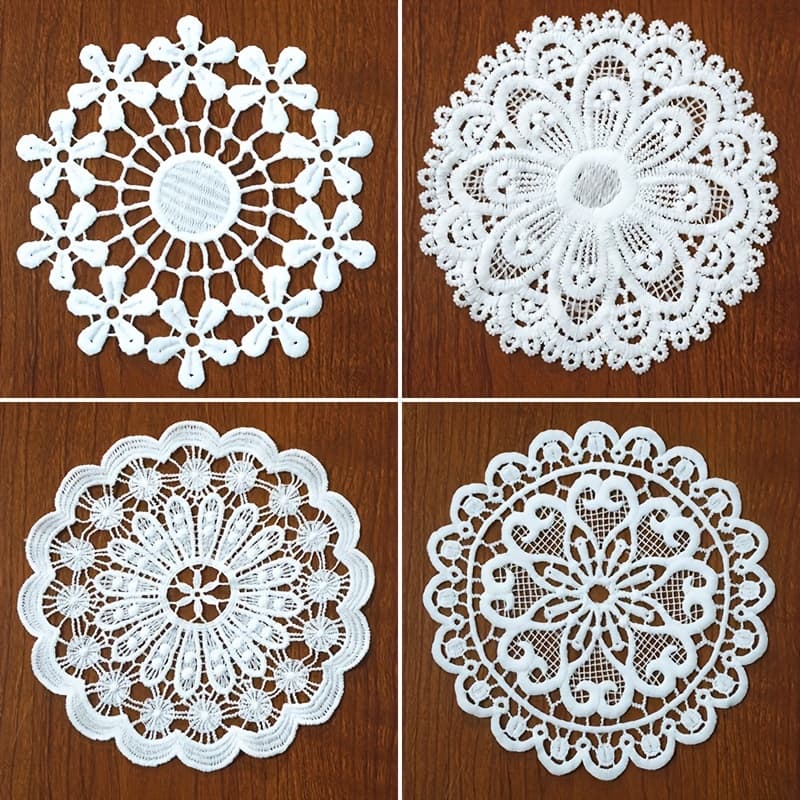TEMU 4pcs Water-soluble Embroidery Hollow Lace Handmade Round Embroidered Flower Clothing Decoration Tablecloth Coaster Home Additions Additions