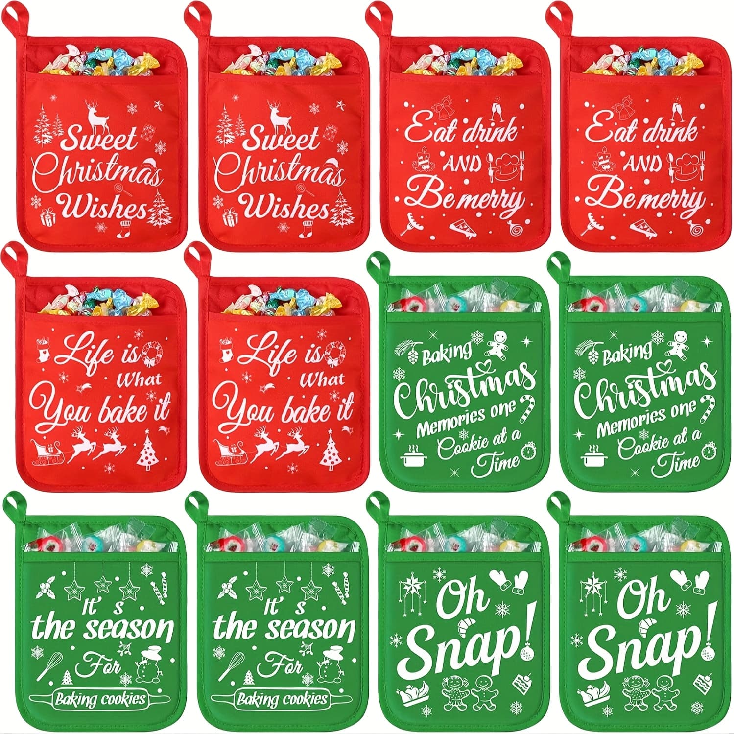TEMU 12pcs Christmas With Pockets Red Kitchen Hot Pad Oven Mitts Farmhouse For Kitchen Cooking Baking