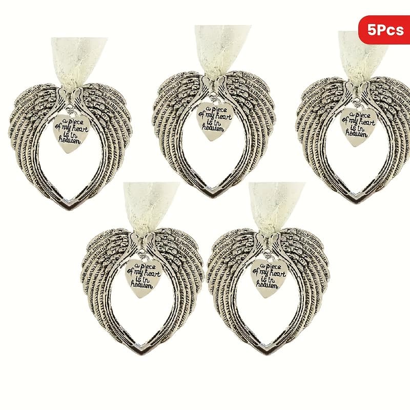 TEMU 5pcs Heart-shaped Pendant With Wings - Double , Durable, For Christmas And Holiday Decoration