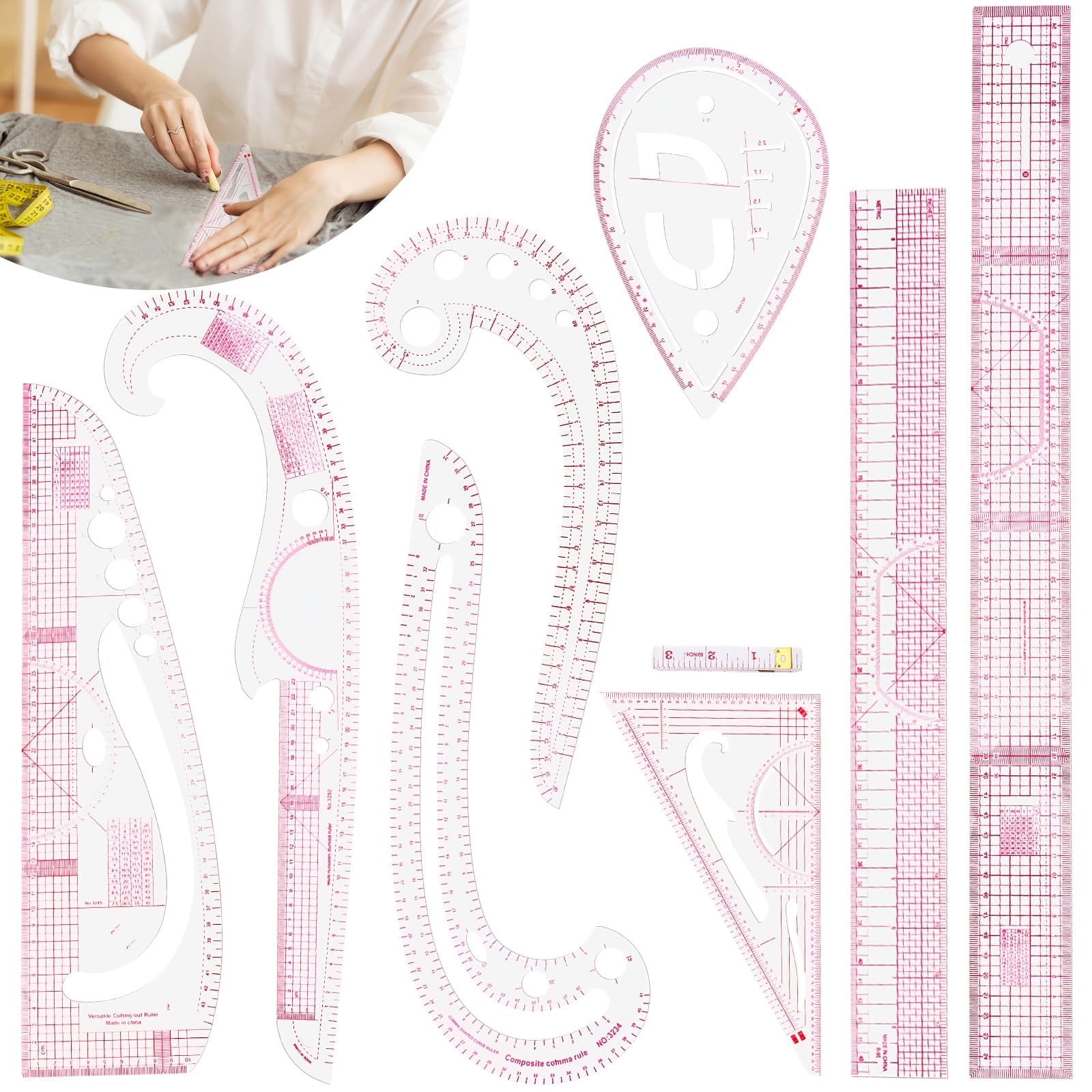 TEMU 9pcs Rulers | High Quilting Ruler With Protractor, Rulers, And Straight Edge Ruler, Tailor' Ruler For Design Crafts Sewing, Transparent Color