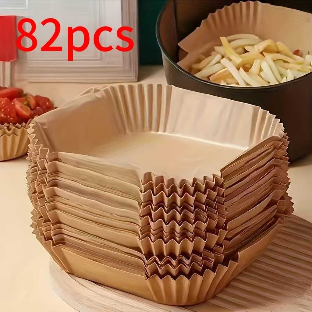 TEMU 82pcs Air Fryer Liner, Non Stick Paper For Baking, Grilling, And Microwave Ovens - Easy To Clean, Single-layer Paper For Cooking - Baking Oil Paper