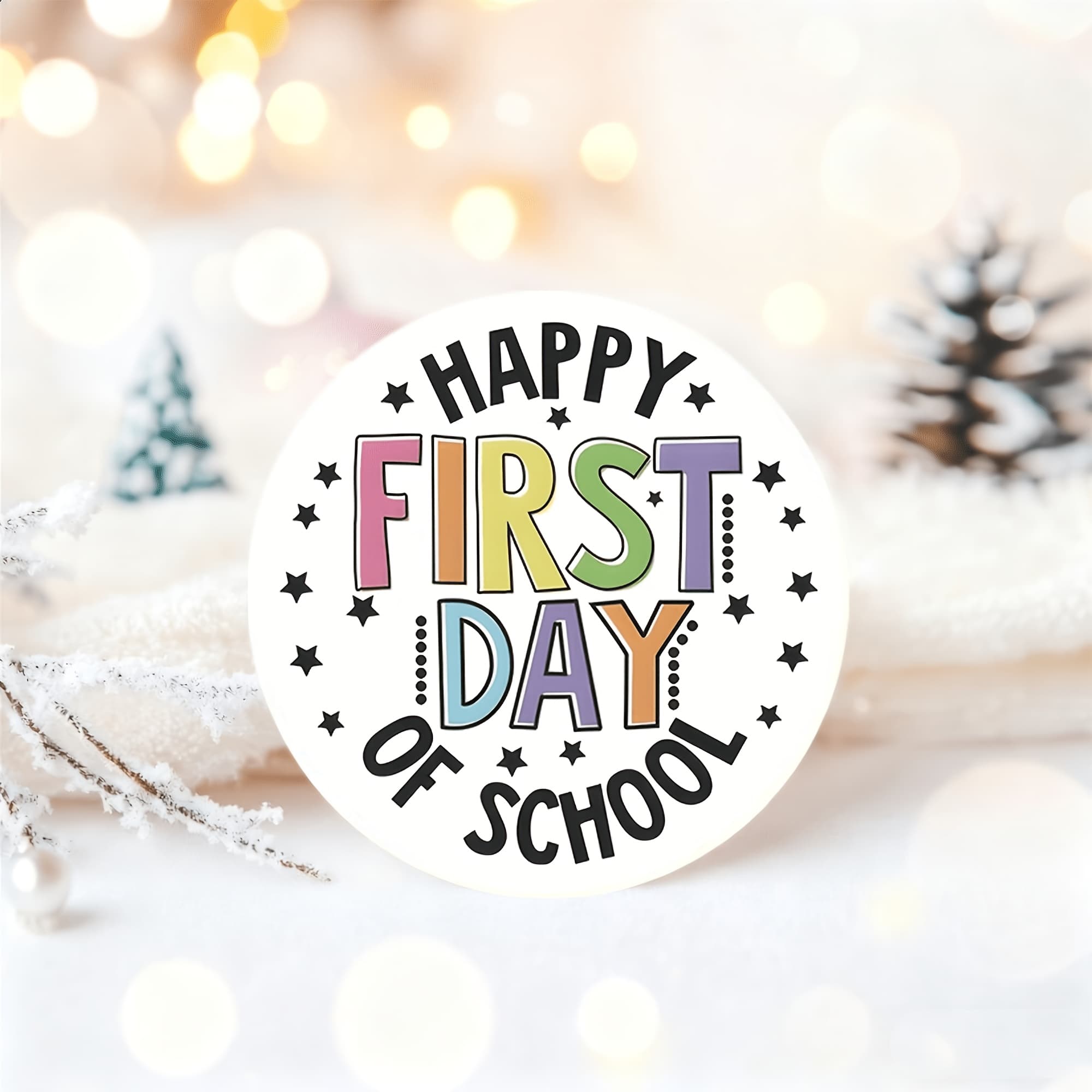 TEMU 72 Round Stickers - Beautiful "first Day Of School" Design With Stars And Fireworks, Perfect For Students, Teachers, Classroom Decorations And Gift Wrapping, Classroom Decorations