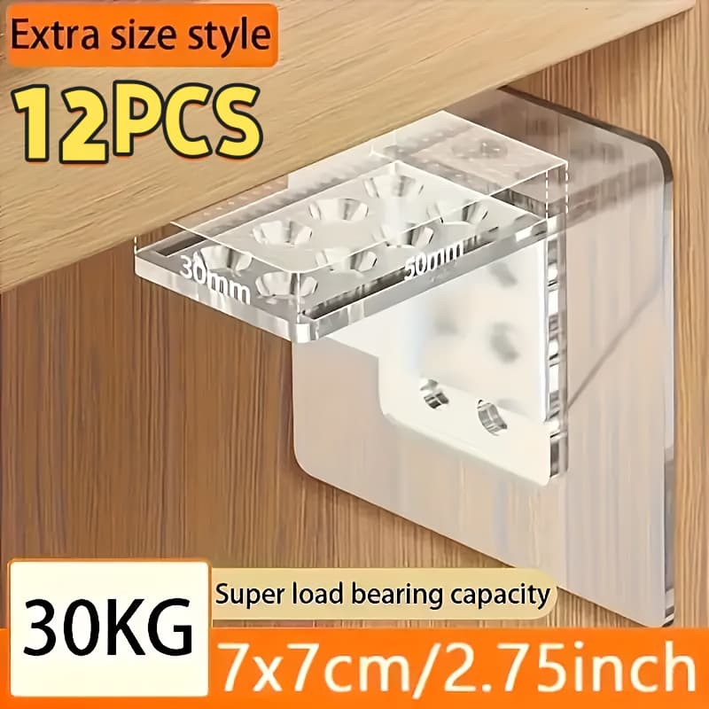 TEMU 12pcs Heavy-duty Transparent Acrylic Shelf Brackets - -mounted Storage Rack Supports, 30kg/66lbs Capacity, 7x7cm/2.75in Wide, For Home Office, Shelves