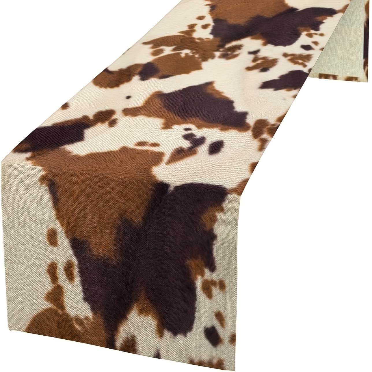 TEMU 1pc, Cow Print Table Runner Animal Fur Light Beige Brown Cowhide Rustic Theme Western Runner For Art Home Kitchen Party Holiday Dinner
