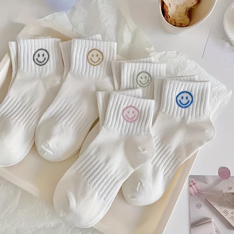 TEMU 1/5 Pairs Cartoon Face Print Socks, Cute & Lightweight Short Socks, Women's Stockings & Hosiery