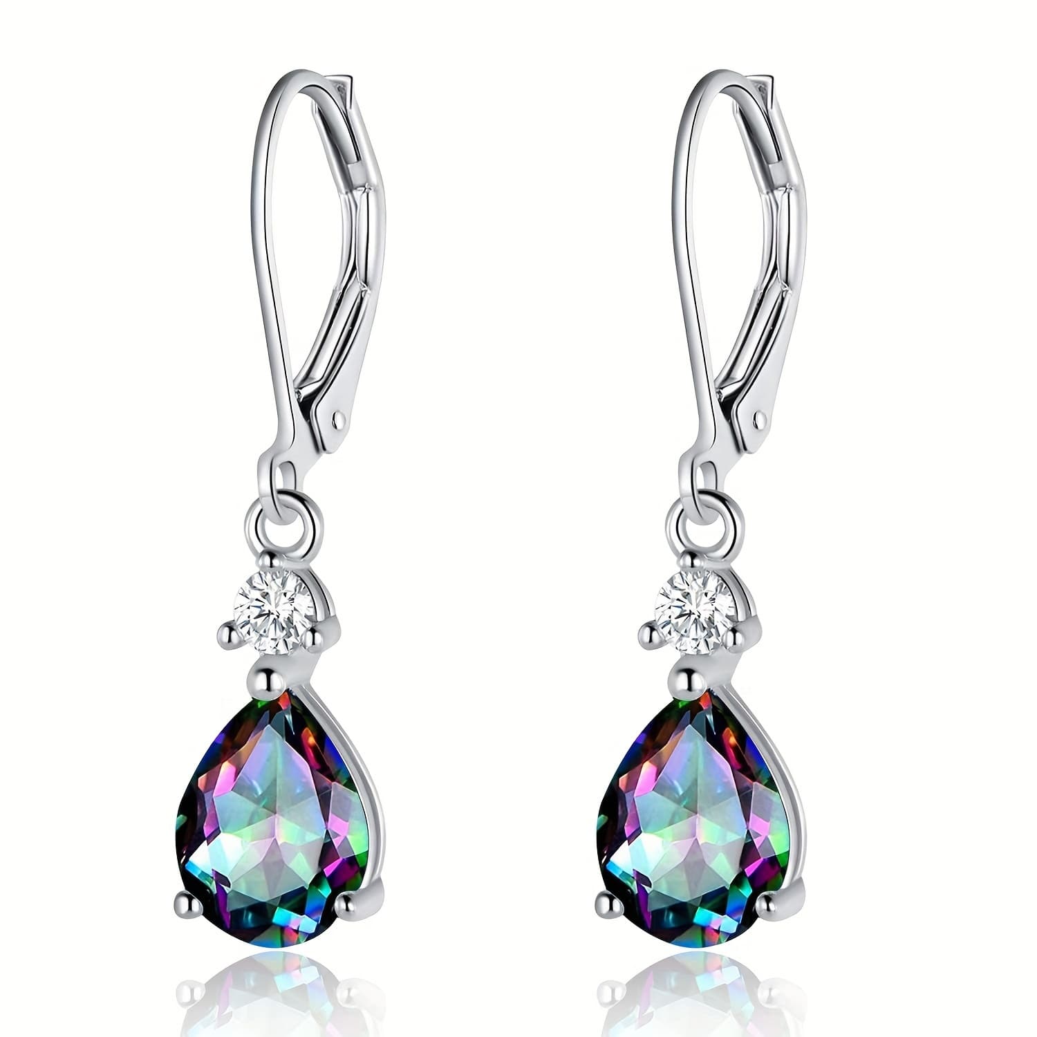 TEMU 925 Pure Silvery Water Drop Pear Earrings - 7*9mm, Colorful Synthetic Zirconia, Hypoallergenic, For Women's Birthday Gift
