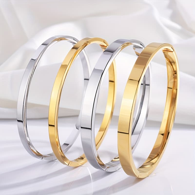 TEMU 4pcs Stainless Steel Smooth Bangle Set, Ideal For Daily Wear, Suitable For Music Festivals, Parties, Banquets, Travel, Vacations, Anniversaries, And Birthday Gifts