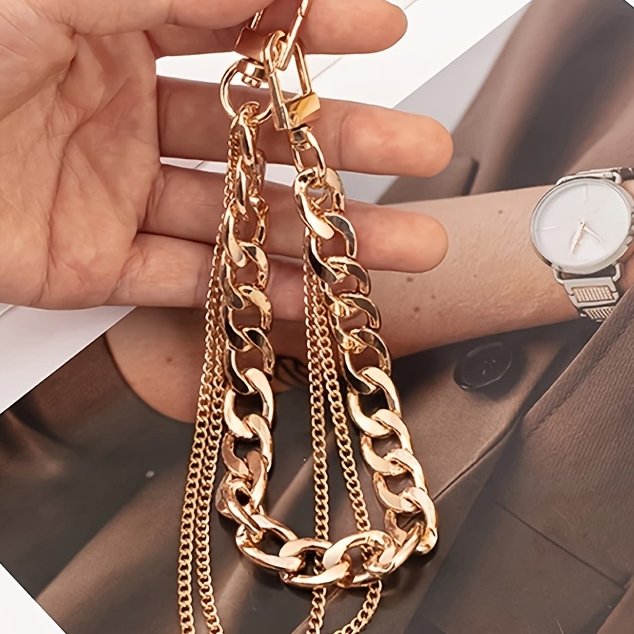 TEMU Elegant Fashionable Metal Chain Strap For Handbag, Strap For Shoulder Bag & Mobile Phone Clutch Bag Charm Accessories Unisex Travel Accessories