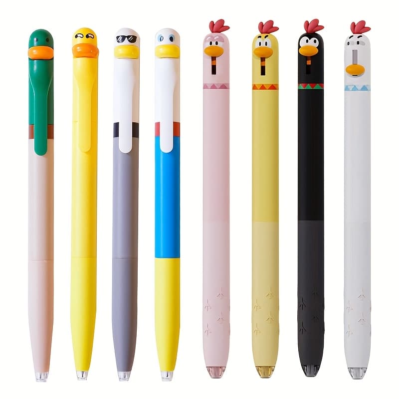 TEMU 8pcs Duck And Chick Gel Pen Creative Duck Rotate Gel Pen Chick Pen 0.5mm Black Writing Pen Office Supplies Small Gift