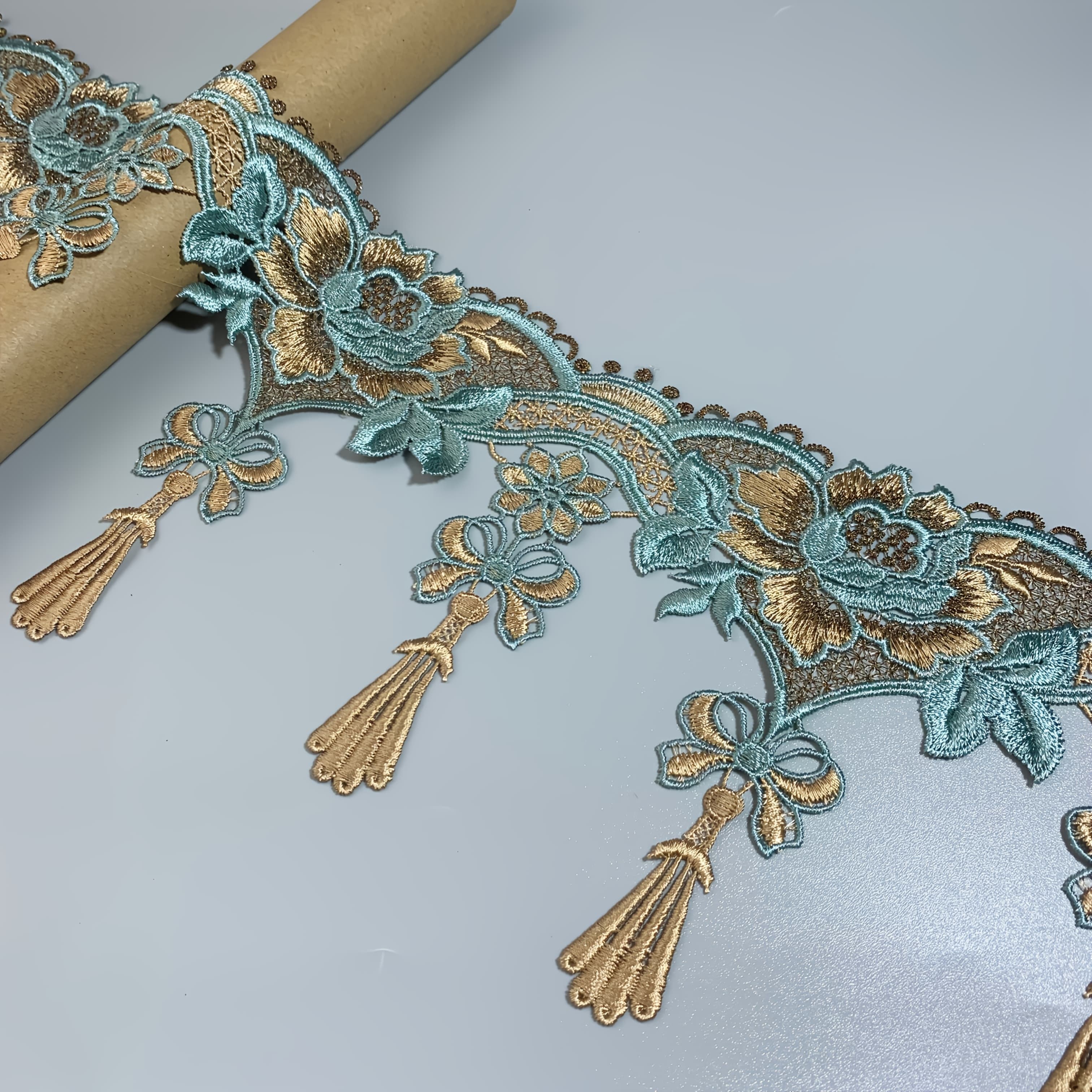 TEMU 59 Inch -soluble Embroidered Fringed Striped Lace With Accents, Suitable For Lace Fabrics In Curtains, Clothing, And Home Decor