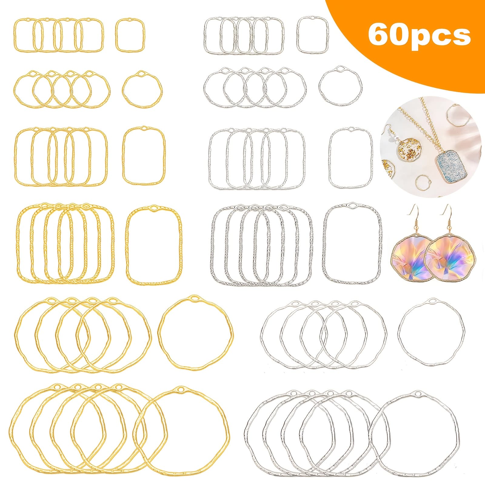 TEMU 60pcs Geometric Pendants, Epoxy Resin Hollow Molds For Making, Irregular Shapes Earrings Craft Supplies, For Jewelry Making Enthusiasts