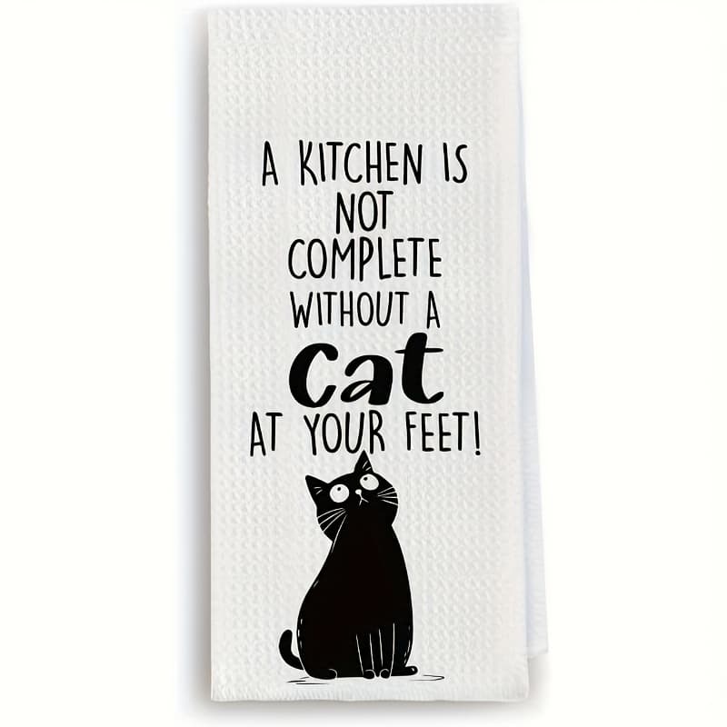 TEMU 1pc Cat-themed Kitchen Towel, Tea Towel, Kitchen And Bathroom Decor, 16 X 24 Inches, Cleaning Cloth, Machine Washable, Reusable, Cute , Housewarming Or Birthday Gift For Cat Lovers