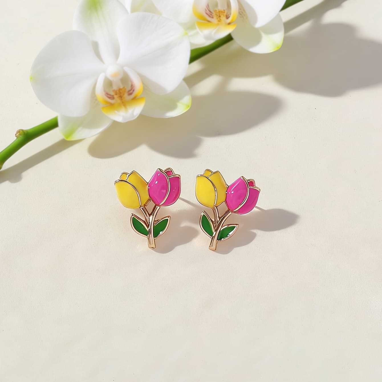 TEMU Sweet And Colorful Glazed Tulip Bud Earrings, Perfect For Daily Commutes With A Touch Of Charm