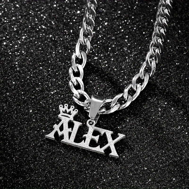 TEMU Custom Name Necklace With For Crown Charm - Stunning Pendant Necklace, Perfect For Men, Jewelry Gift, Ideal For Or Relatives