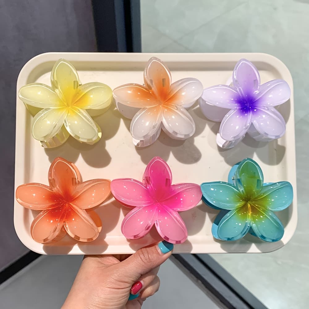 TEMU 6pcs Set Of Summer Beach Gradient Color Egg Flower Hair Grabber Internet Celebrity New Style Floral Updo Shark Clip Headwear