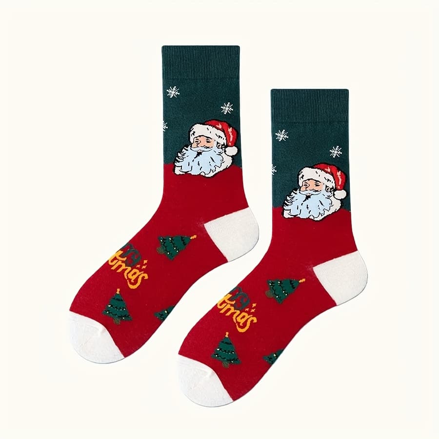 TEMU 1-pair Men's & Unisex (suitable For) Christmas Santa Claus Socks - Mid-calf Breathable Festive Stockings With , Casual & For Party Wear
