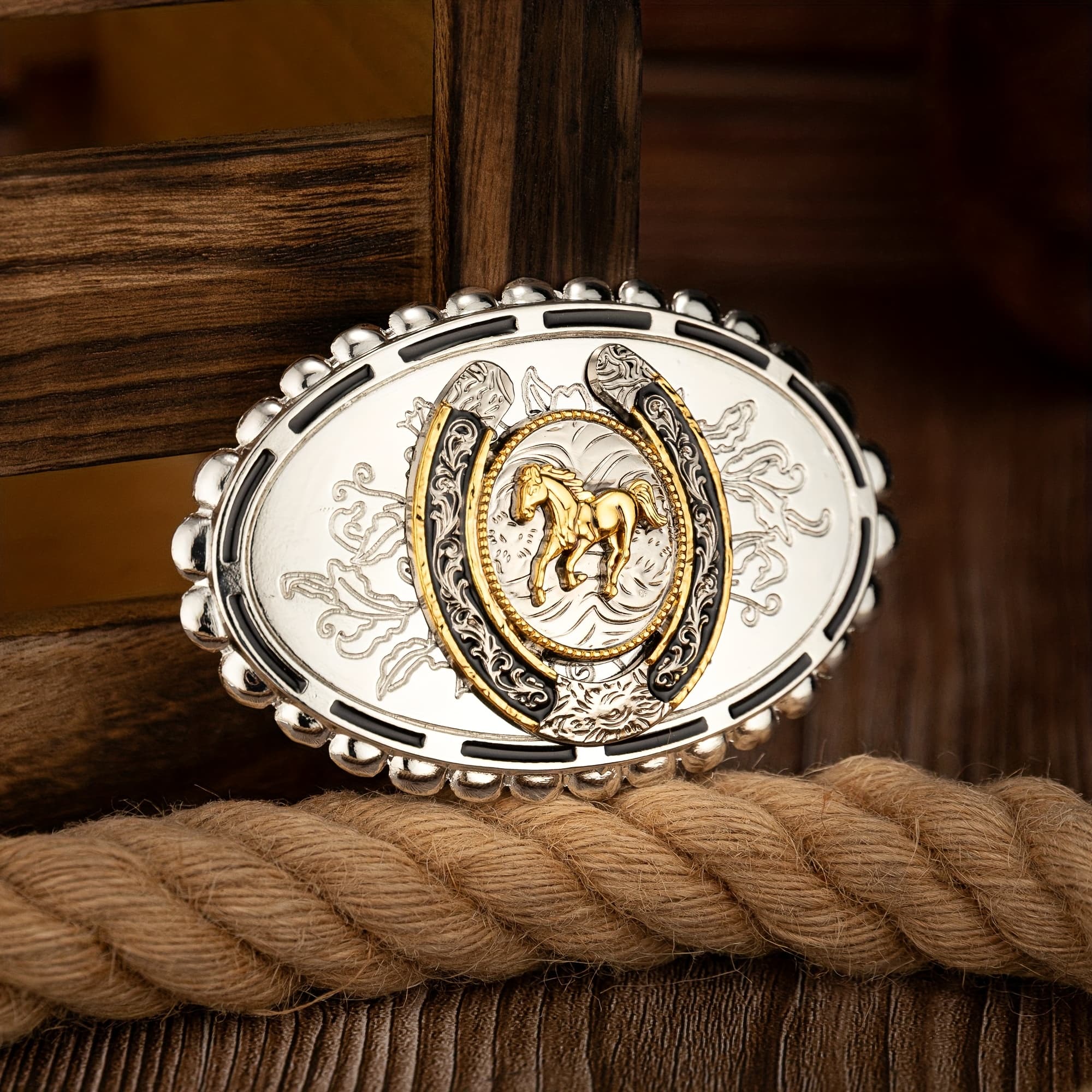 TEMU 1pc Lace Oval Horseshoe Animal Accessory , Versatile Western Men's Novelty Belt , European And With Any Style Of Leather Belt, Gift