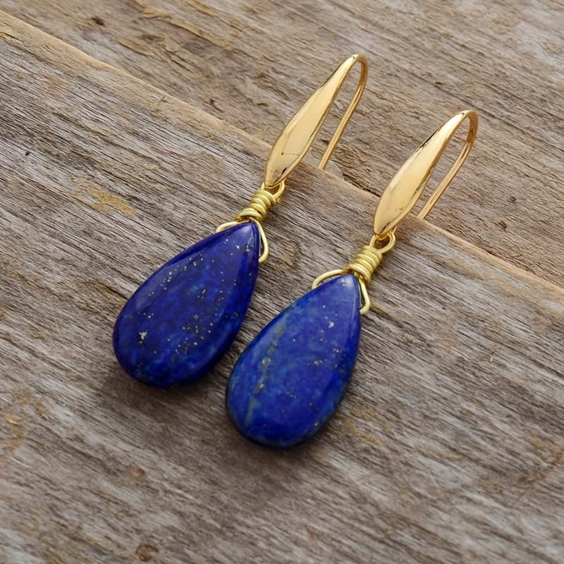 TEMU A Pair Of Elegant Handmade Earrings Featuring Vintage With Lapis Water Drop Pendants For Women.