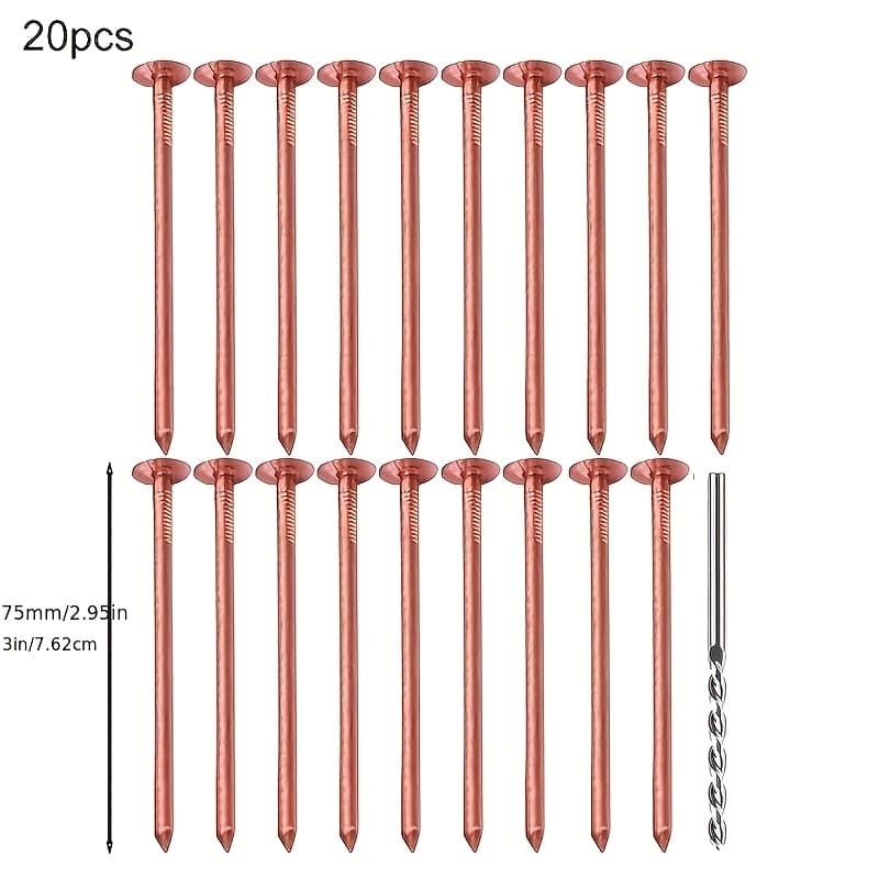 TEMU 20pcs Copper Nails, Tree Killing Nails, Tree Stump Removal Nails, 19 Tree Killing Nails And 1 Drill Bit