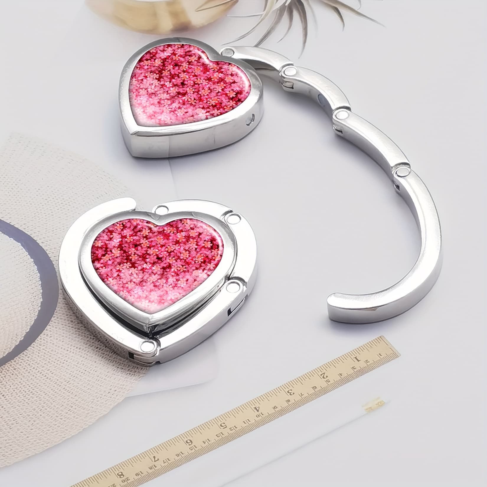 TEMU 2d Flat, 2d Flat Purse Hanger,heart Shape Foldable Purse Hook,folding Hanging Hook Table Hanger For Bags Keys,cherry Japanese, 2d Flat