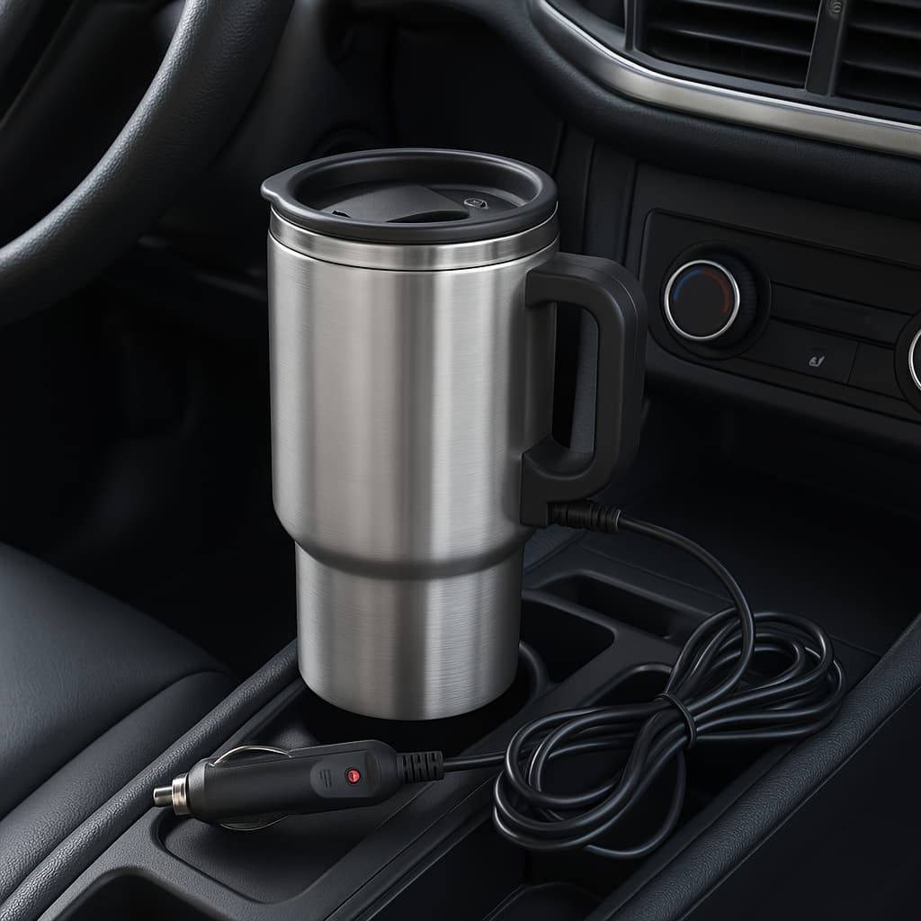 TEMU 12v Electric Tea Kettle, 450ml Stainless Steel Travel Mug For Cars, Automatic Shutoff, 15.22oz Heating Cup, Temperature Control From 0-65°c, Portable Coffee Kettle With Carabiner And Usb Cable