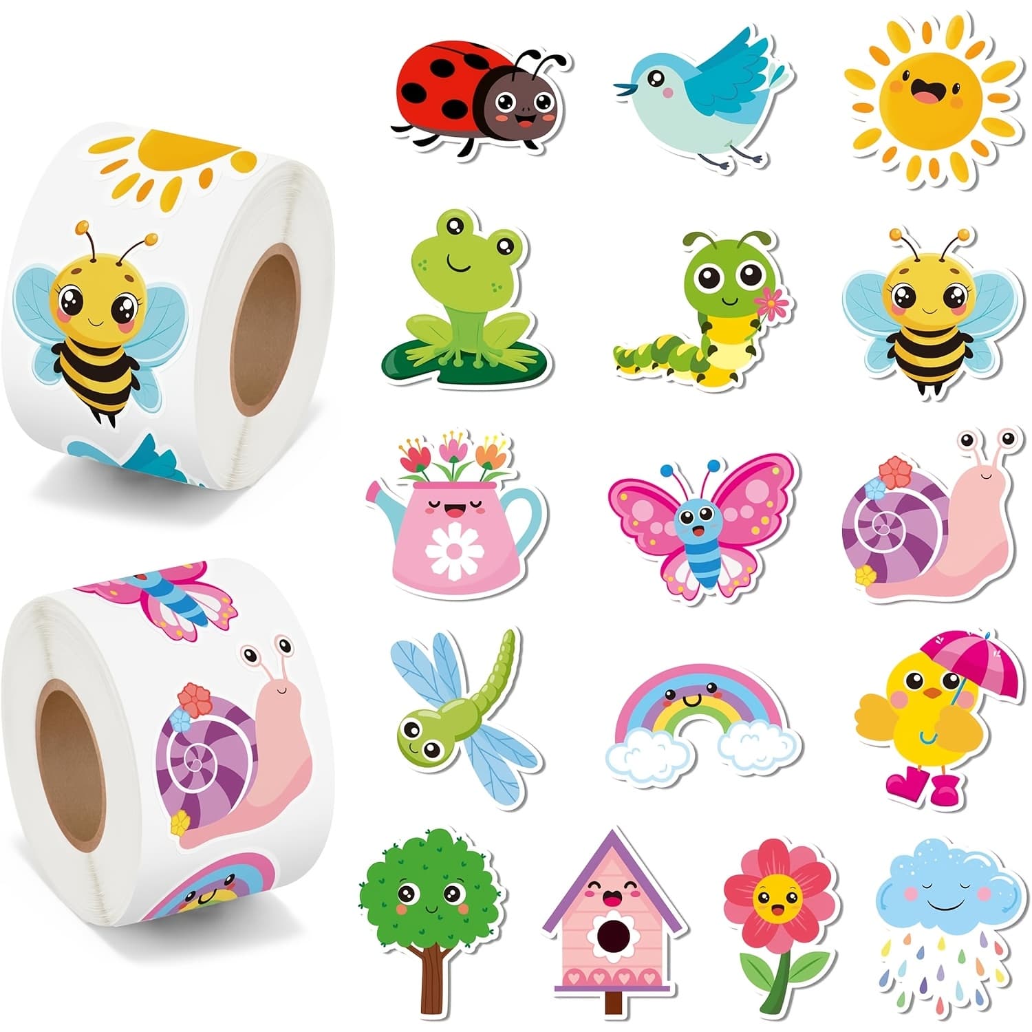 TEMU 500pcs Spring Stickers - Insect Flower Plant Self-adhesive Stickers, Suitable For Gift Parties, Gift Laptops, Envelope Decoration