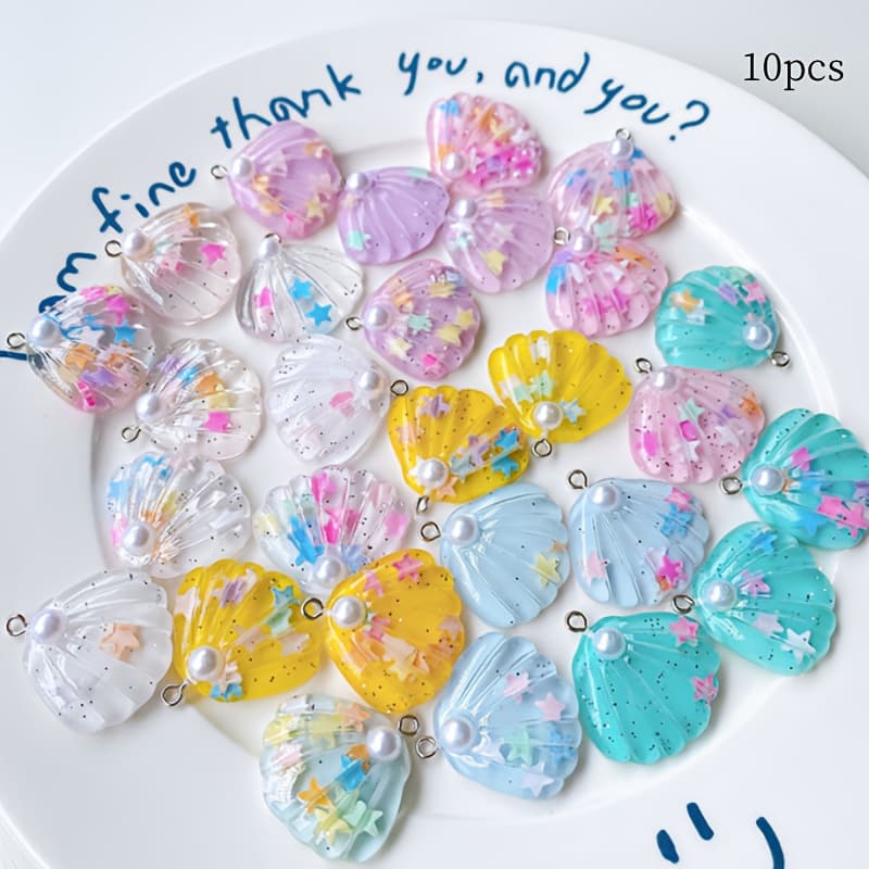 TEMU Pack Of 10 Cute Resin Shell Pendants For Diy Handmade Bracelets, Earrings, Bag Charms, Bead Jewelry Keychain Accessories