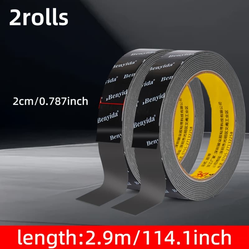 TEMU 2-pack High Residue-free Foam Double-sided Tape, High-temperature Adhesive For Automotive Use, Adhesive For Modification, Rear Spoiler, Rain Visor, And Emblem Fixing