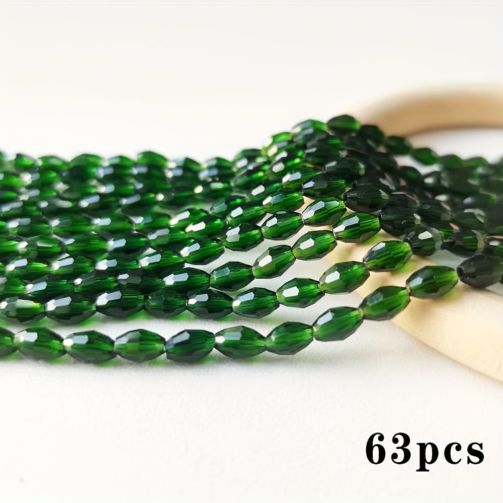 TEMU 63pcs Glass Beads Dark Green Bead Accessories 4*6mm Beads For Making Bracelets Necklace, Semi-finished Jewelry Accessories Materials