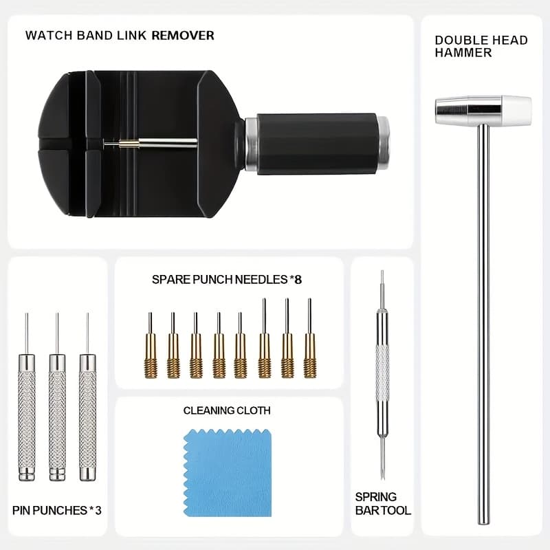 TEMU 15pcs Stainless Steel For Watch Band Removal Tool Kit | Professional Tool With Plastic Base For Watch Band Pin Removal, Suitable For Adjustment And Repair, No