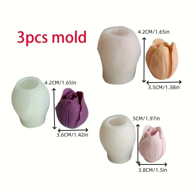 TEMU 3pcs Tulip Silicone Mold Set, 3d Flower Silicone Mold For Handmade Scented Candles, Soap, And Plaster Casting, Bouquet Style Home Decor - Resin Casting Mold