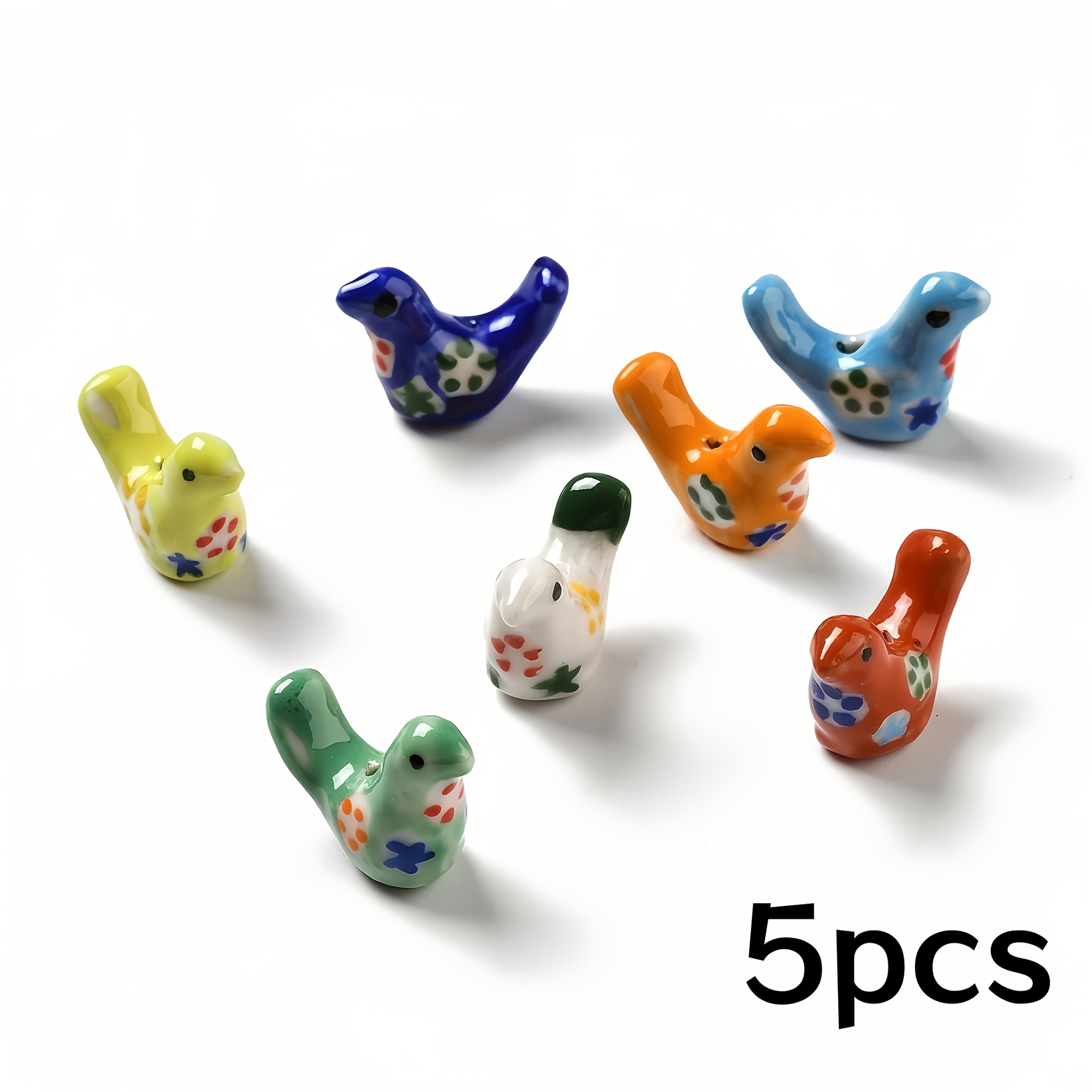 TEMU 5pcs Hand-painted Ceramic Bird Beads - Multicolor Making, Clay Bird Shapes With Unique Hand-painted For Necklaces, Bracelets, & Keychains - Ceramic Bead Charms For Artists & Crafters