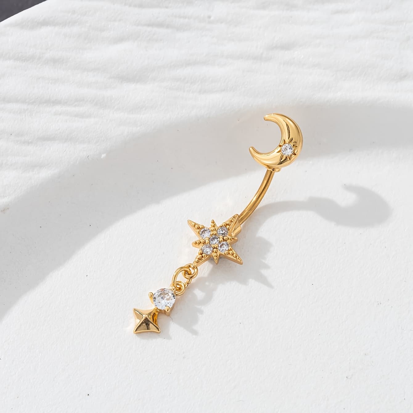 TEMU 1pc Women's Belly Button Ring, Sexy Synthetic Synthetic Zirconia Inlaid Moon And Star Pendant Piercing Belly Ring, Party Banquet Jewelry Accessory