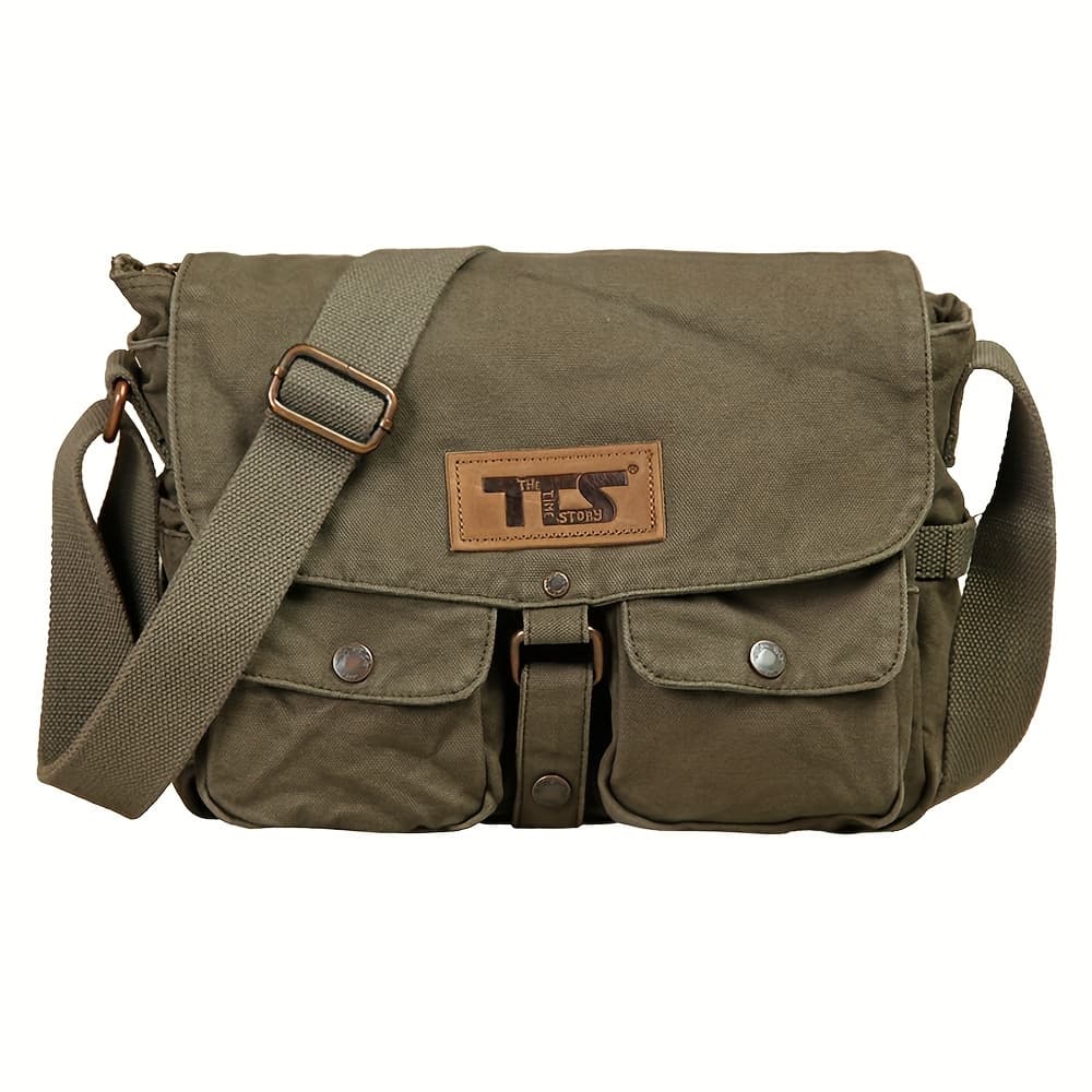 TEMU Retro-style Canvas Messenger Bag Suitable For Casual Travel, Featuring A Spacious Design With Multiple Pockets For Men And Women
