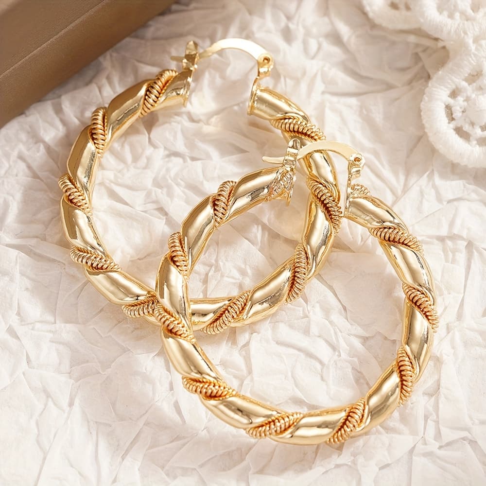 TEMU Of Women's Fashionable Hoop Earrings In Middle Eastern Style Twisted Circle For Casual Daily Wear Ramadan Festival Wedding Accessories