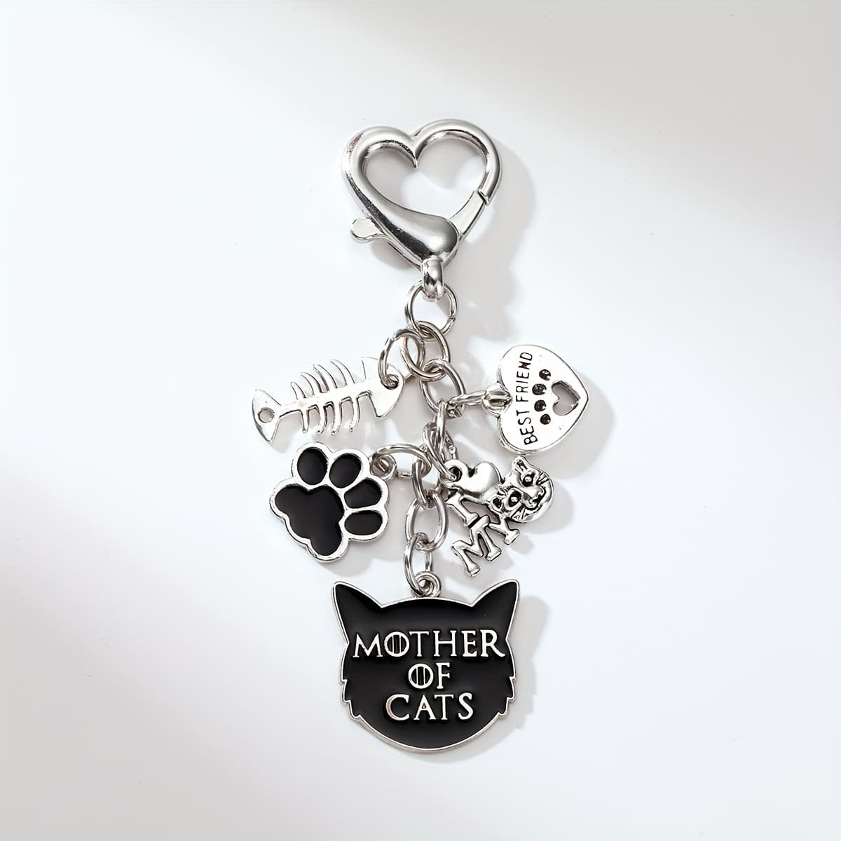 TEMU Mother Of Cats" Keychain - Halloween-themed Charm With , Hearts, & , Lobster Clasp For Bags & Cars, Ideal Gift For Cat Lovers, Alloy Material, Bag Charm| Charm|durable Keychain, Cat Accessories