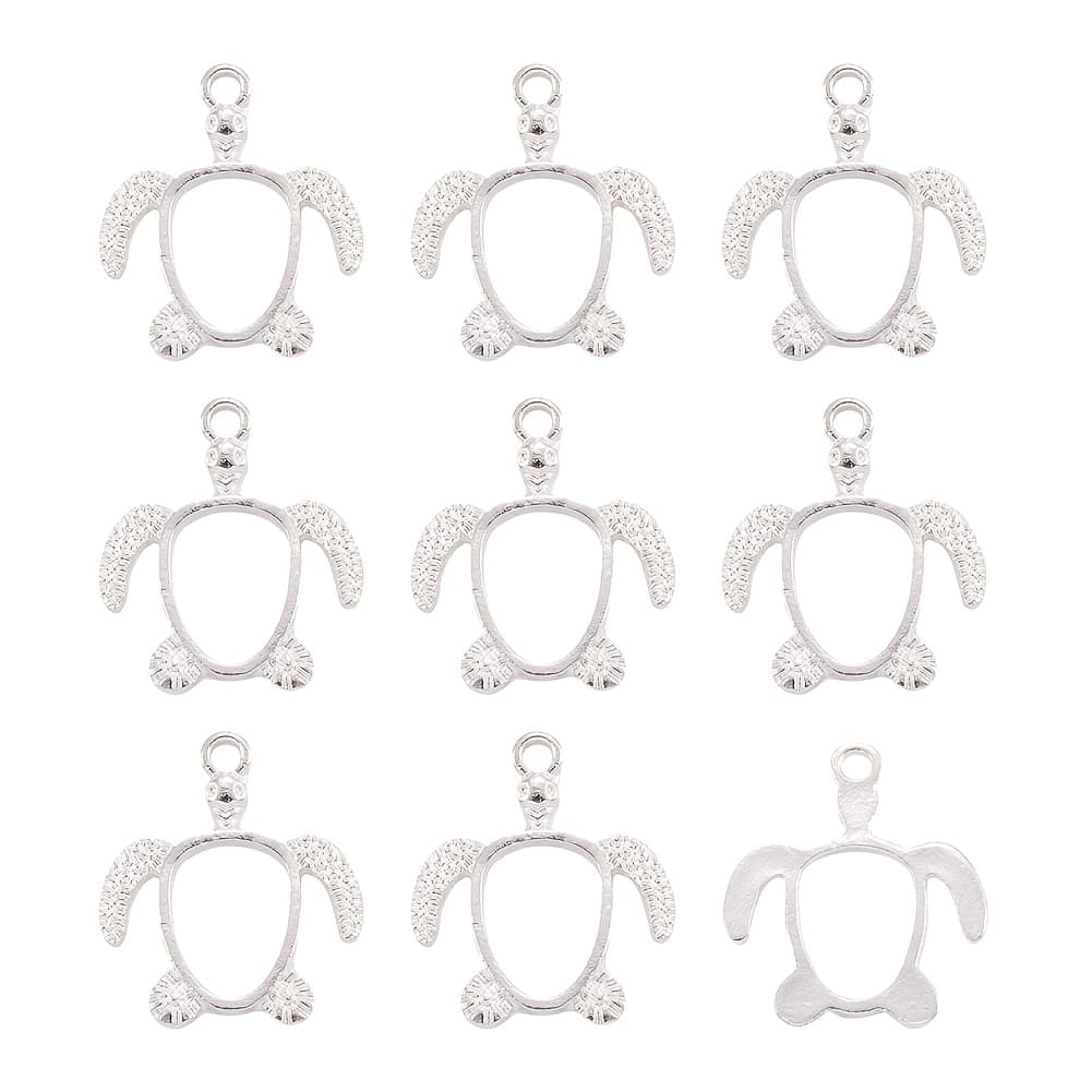 TEMU 20pcs Golden/silvery Turtle Alloy Open Back Bezel Pendants, For Diy Resin, Epoxy Resin, Pressed Flower Jewelry, 21.5x18.5x2.5mm, Hole: 2mm, For Making, Charms, Summer Theme Jewelry Making
