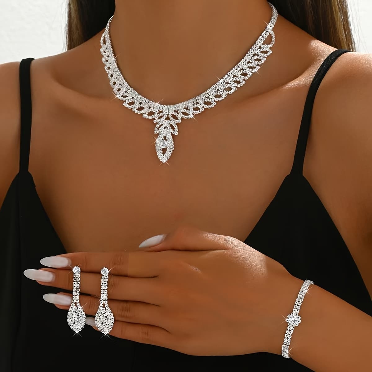 TEMU 4pcs Women's Jewelry, Bride Wedding Additions, Women Necklace, Earrings, Bracelet, Suitable For Birthday And Bride Wedding Wear