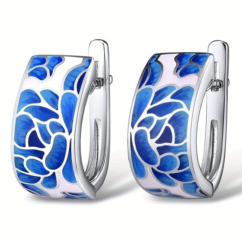 TEMU 1 Pair Of Women's Fashion Hoop Earrings, Vintage Enamel Blue And White Porcelain Flower Earrings, Women's Wedding Banquet Earrings, Jewelry Suitable For Daily Casual Wear, Valentine's Day Gift