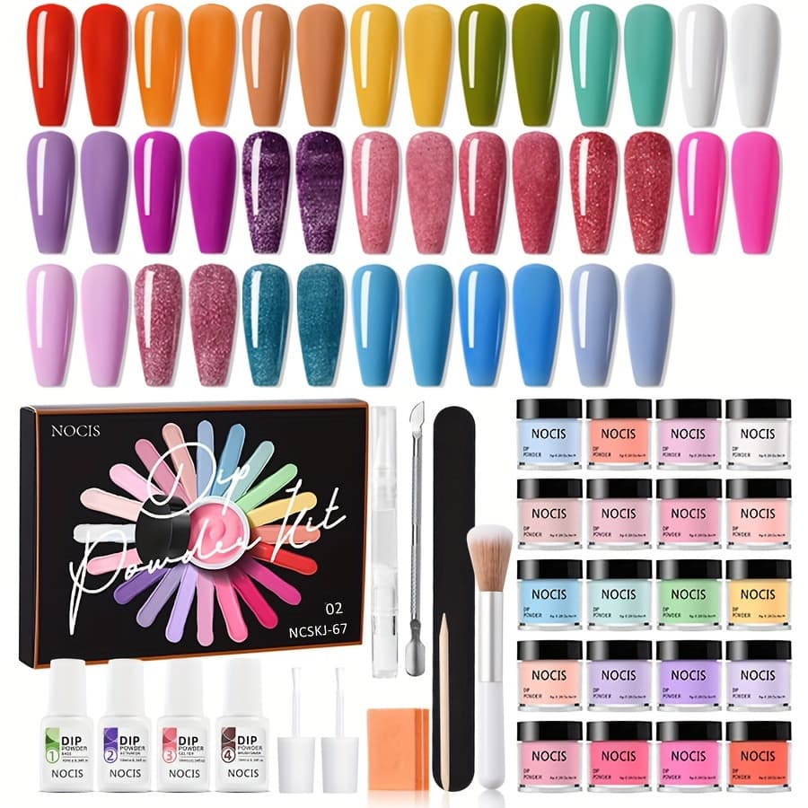 TEMU Nocis 32pcs Dip Powder Nail Kit, Hot Pink & Neon Lemon Green, Spring/summer Diy French Manicure Set, Acrylic Material, Unscented, No Power Supply Needed