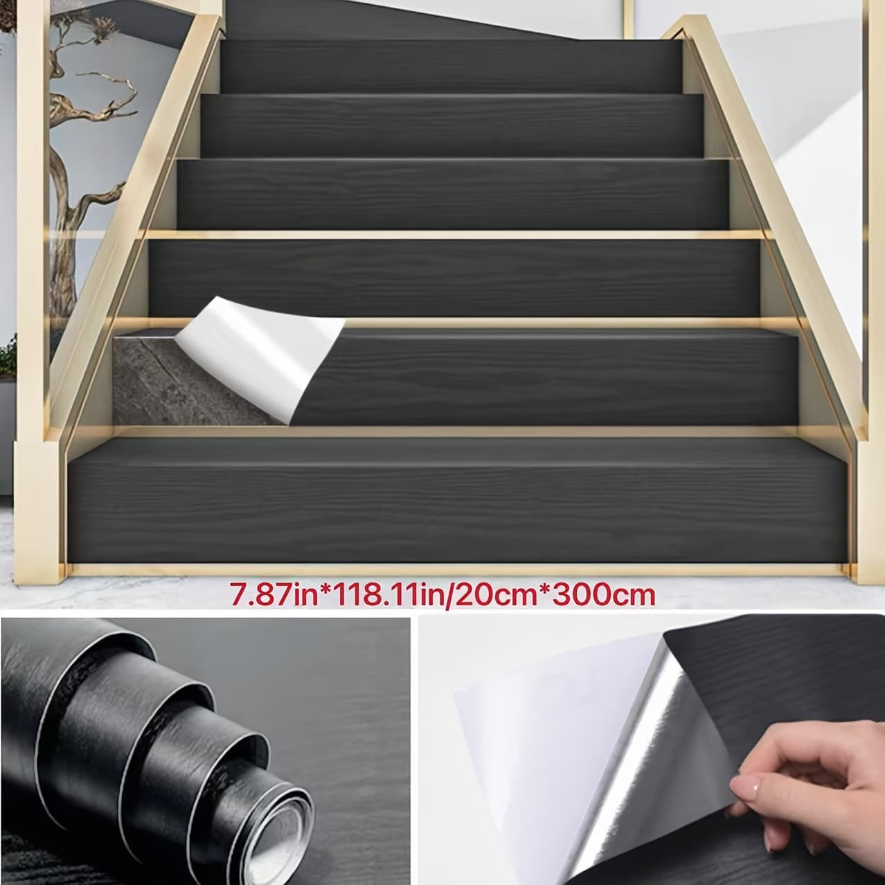 TEMU Vintage Black Wood Grain Non-slip Waterproof Vinyl Stair Treads - Durable, , Washable Floor And Wall Decals For Home Decor, Protects Floors From Pet Damage, For Stairs, Kitchens, And Furniture