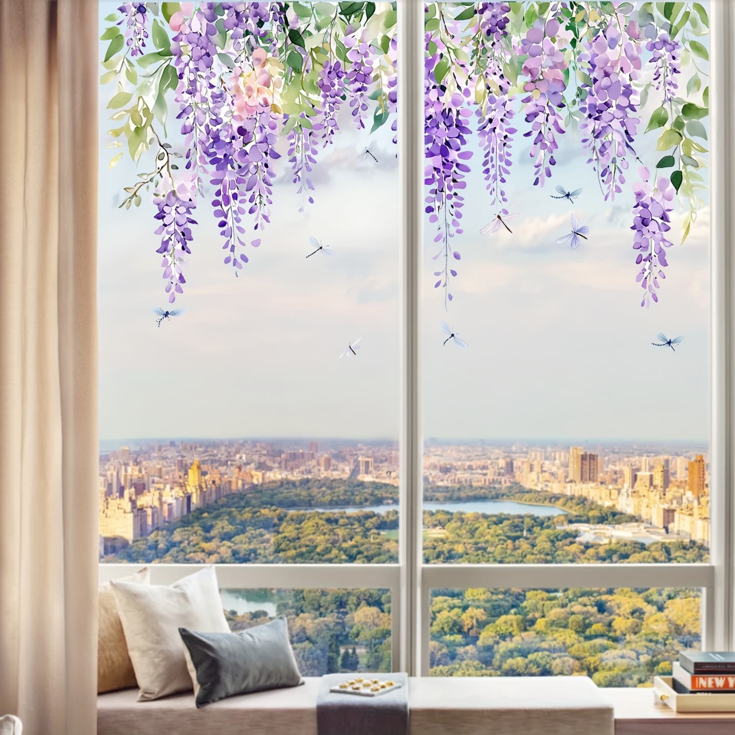 TEMU 3pcs Wisteria Flower And Stickers, Anti-bird Collision Pvc Electrostatic Adhesive Window Decals For Home Decoration
