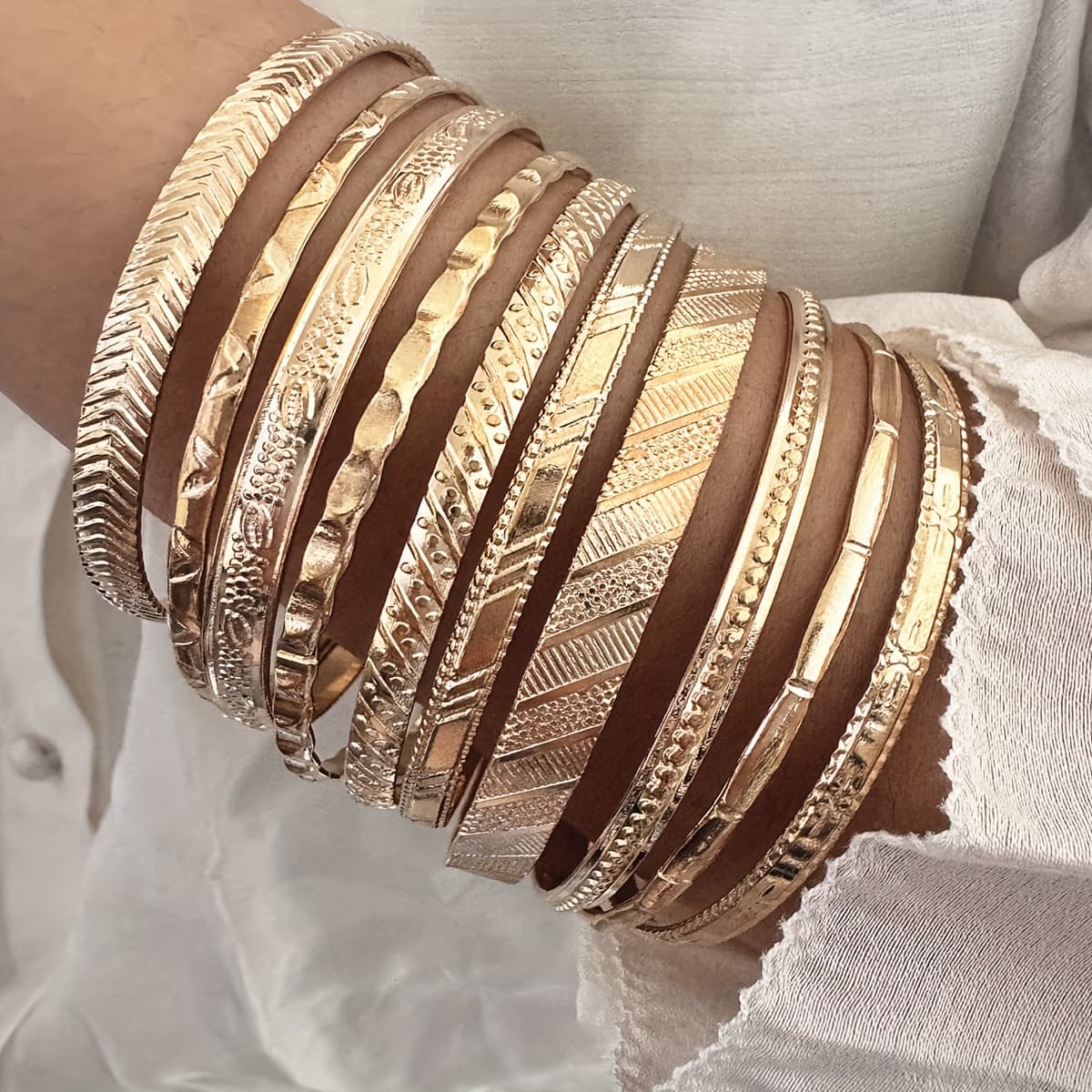 TEMU 10pcs Set Pattern Wide Men Women Golden Bangle Set Holiday Gift