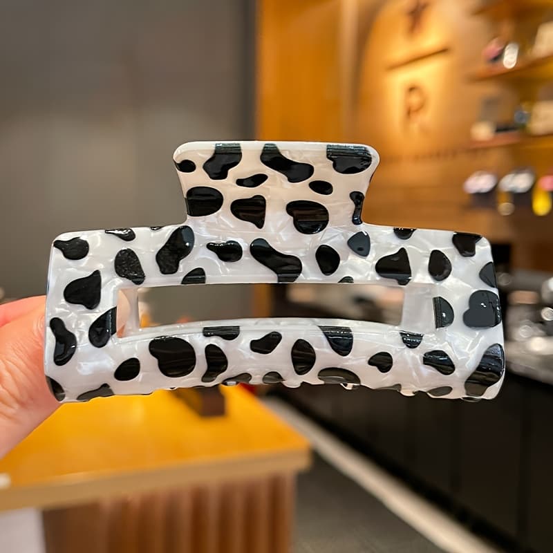 TEMU 1pc Vintage Cow Print Hair Clip - Large Rectangular Animal Pattern Hair Accessory, Non , Suitable For Fashionable Hair Buns